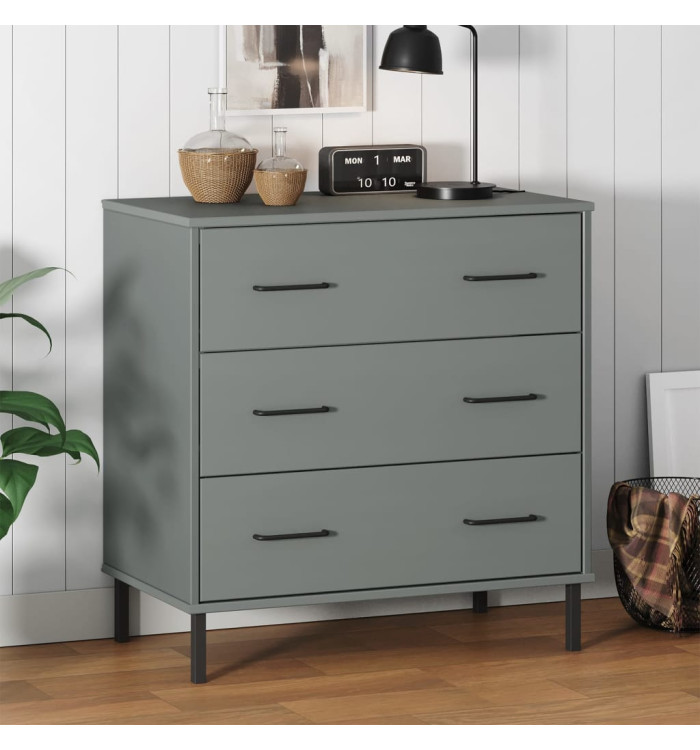 Buffet avec 3 tiroirs Gris 77x40x79,5 cm Bois massif OSLO | Mobilier & Déco