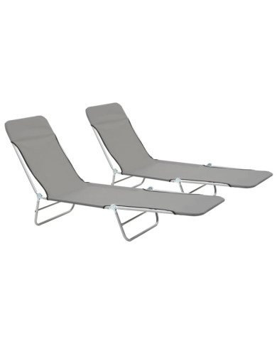 Chaises longues pliables lot de 2 Acier et tissu Gris | Mobilier & Déco