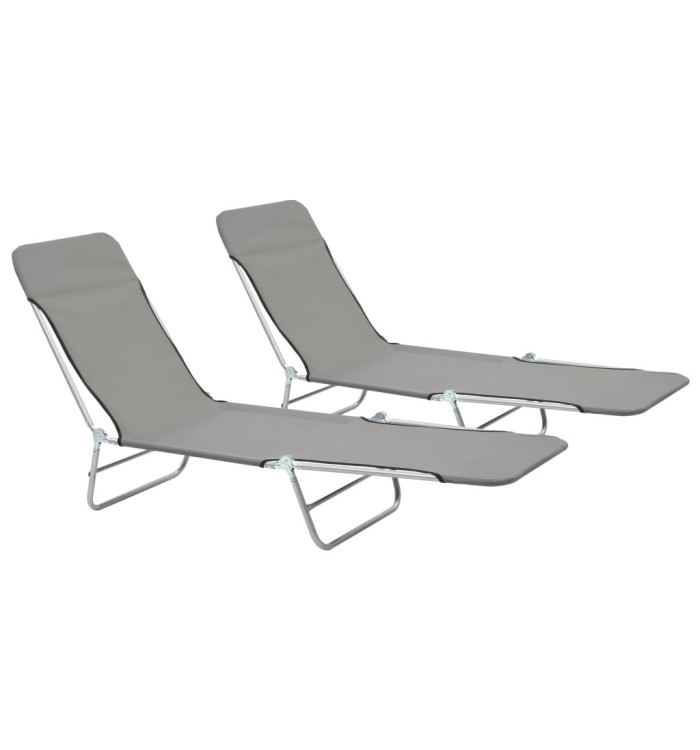 Chaises longues pliables lot de 2 Acier et tissu Gris | Mobilier & Déco