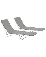 Chaises longues pliables lot de 2 Acier et tissu Gris | Mobilier & Déco