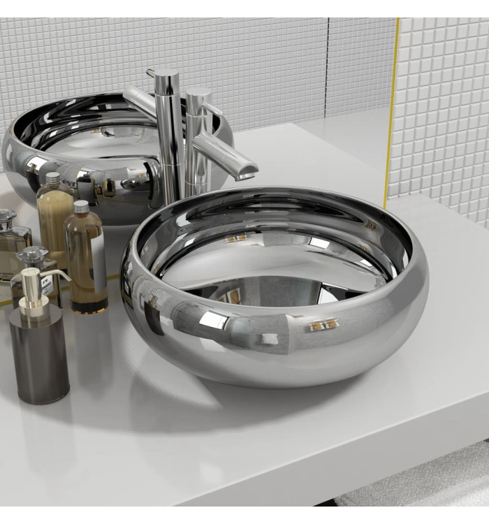 Lavabo 40 x 15 cm Céramique Argenté | Mobilier & Déco