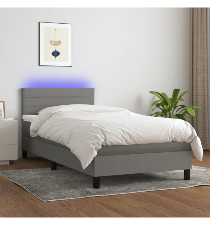Sommier à lattes de lit avec matelas et LED Gris foncé 90x190cm | Mobilier & Déco
