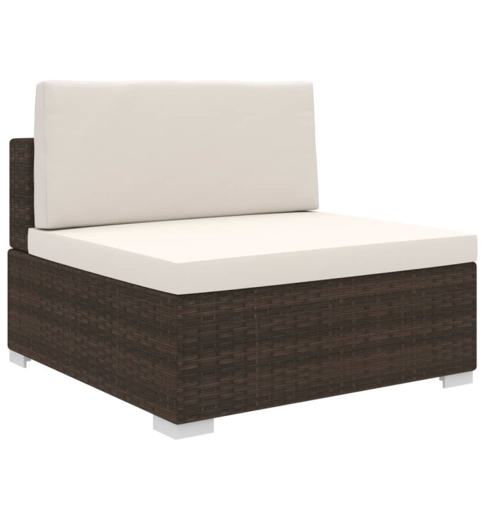 Siège central sectionnel 1 pc et coussins Résine tressée Marron | Mobilier & Déco