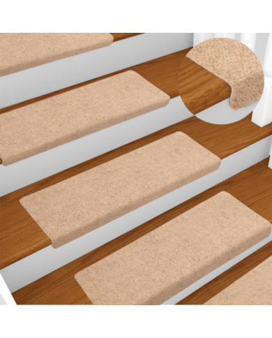 Tapis d'escalier 15 pcs tissu aiguilleté 65x21x4 cm crème | Mobilier & Déco