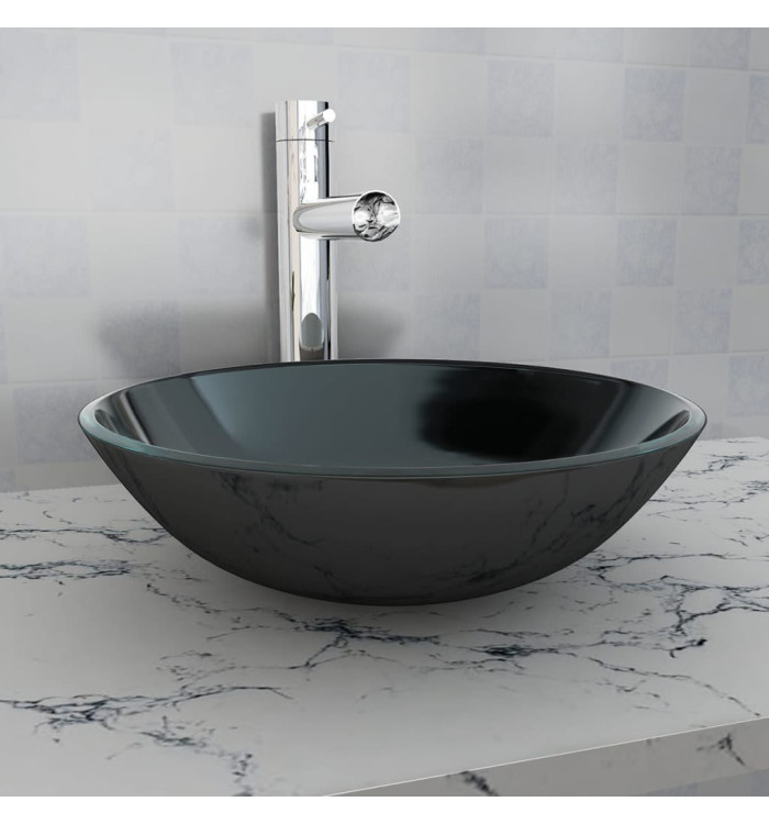 Lavabo Verre trempé 42 cm Noir | Mobilier & Déco