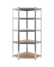Étagère d'angle à 5 niveaux Argenté Acier et bois d'ingénierie | Mobilier & Déco