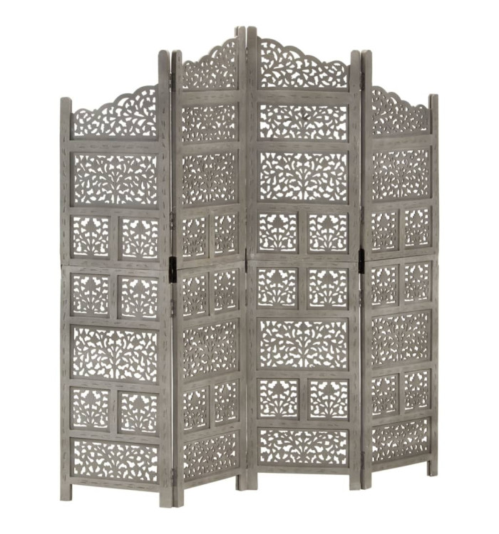 Cloison de séparation 4 panneaux Gris 160x165 cm Bois manguier | Mobilier & Déco