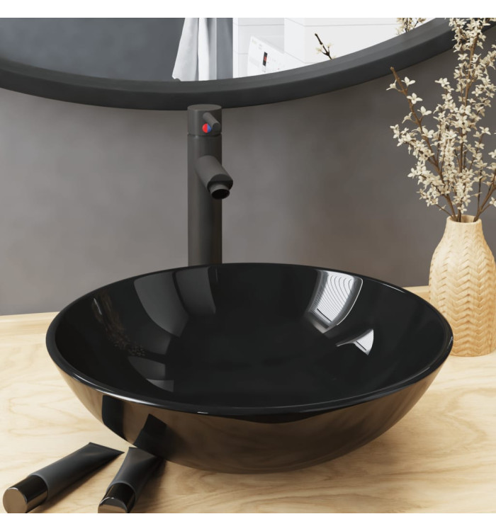Lavabo de bain avec robinet et drain à poussoir Verre trempé | Mobilier & Déco