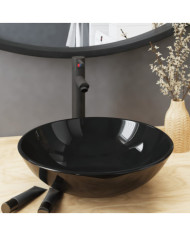 Lavabo de bain avec robinet et drain à poussoir Verre trempé | Mobilier & Déco