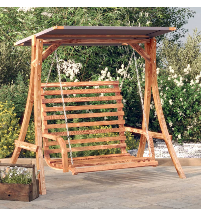 Balancelle avec auvent bois massif d'épicéa et finition en teck | Mobilier & Déco