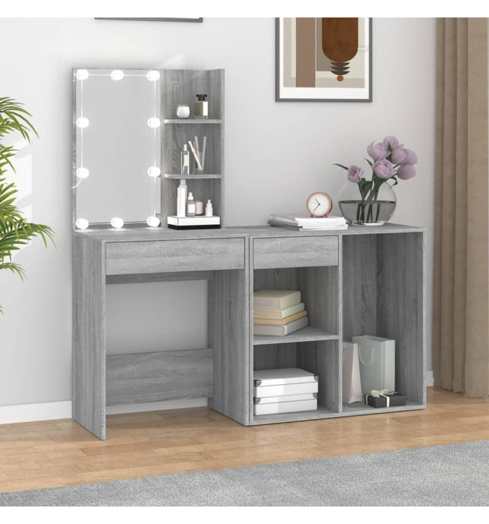 Coiffeuse à LED avec armoire Sonoma gris Bois d'ingénierie | Mobilier & Déco