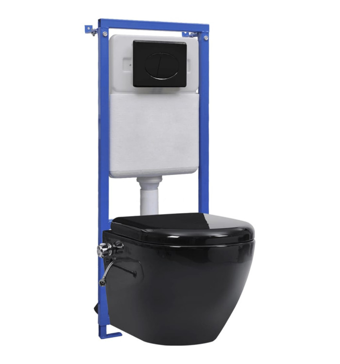 Toilette suspendue et sans bord avec réservoir noir céramique | Mobilier & Déco