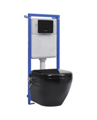 Toilette suspendue et sans bord avec réservoir noir céramique | Mobilier & Déco
