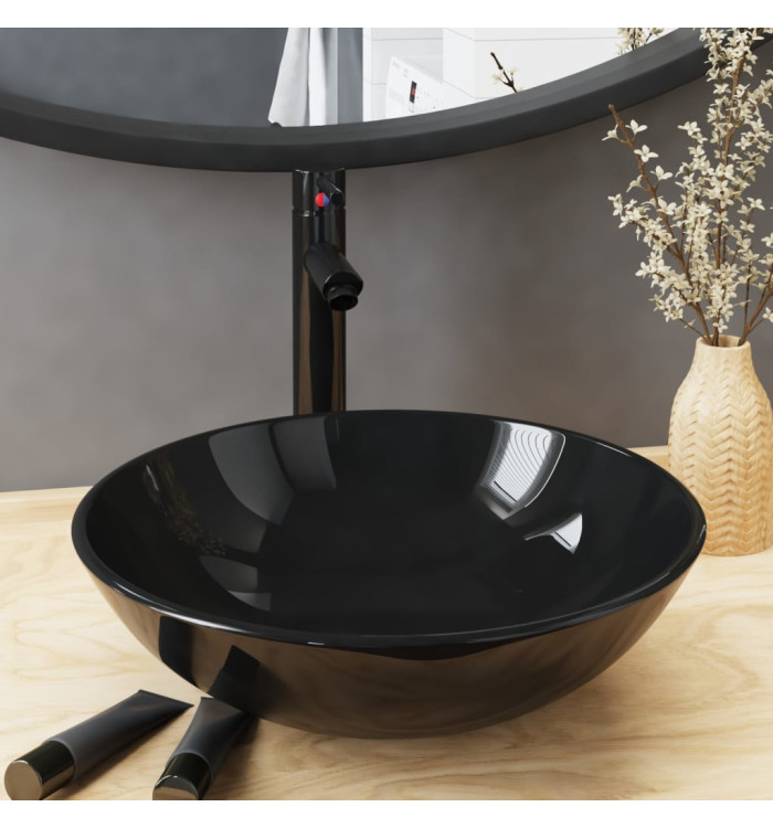 Lavabo de bain avec robinet et drain à poussoir Verre trempé | Mobilier & Déco
