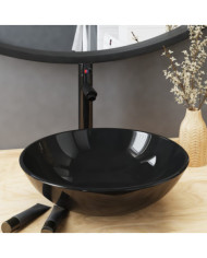 Lavabo de bain avec robinet et drain à poussoir Verre trempé | Mobilier & Déco