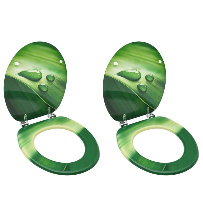 Sièges de toilette avec couvercle 2 pcs MDF Vert Gouttes d'eau | Mobilier & Déco