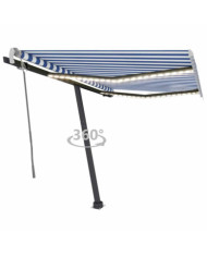 Auvent manuel rétractable avec LED 350x250 cm Bleu et blanc | Mobilier & Déco