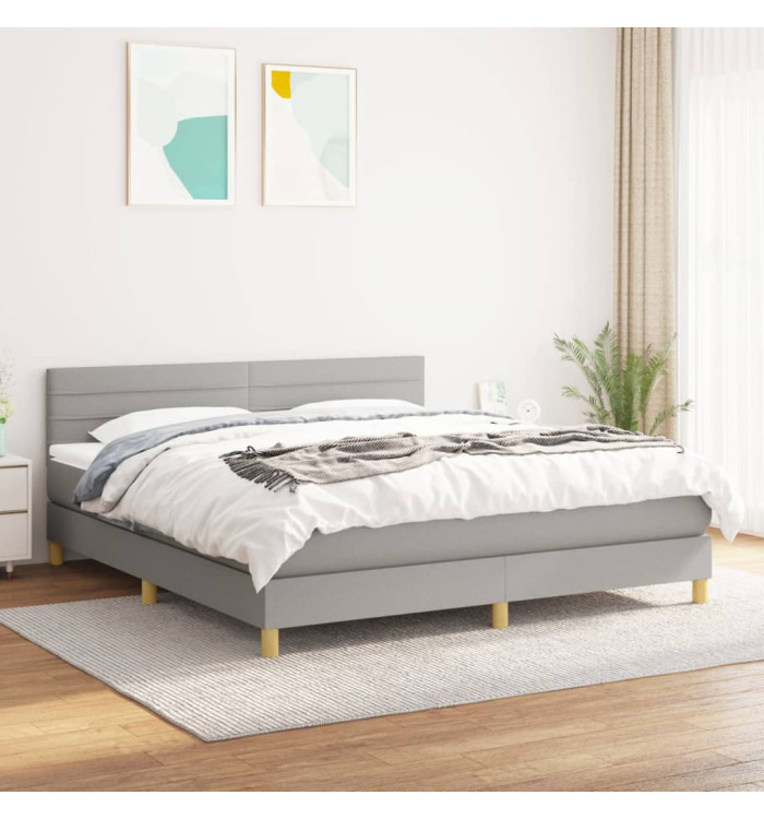 Sommier à lattes de lit avec matelas Gris clair 160x200cm Tissu | Mobilier & Déco