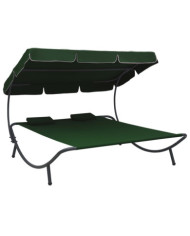 Lit de repos d'extérieur avec auvent et oreillers Vert | Mobilier & Déco