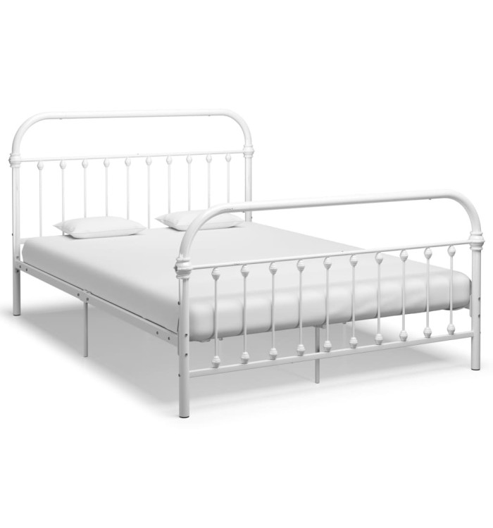 Cadre de lit sans matelas et tête de lit blanc métal 160x200 cm | Mobilier & Déco