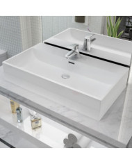 Vasque avec trou de robinet en céramique Blanc 76x42,5x14,5 cm | Mobilier & Déco