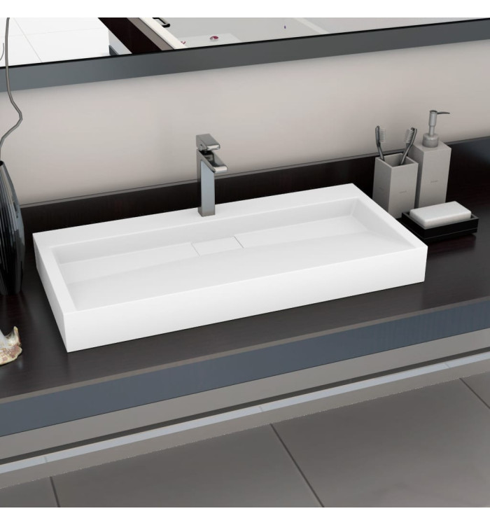 Lavabo 100x46x11 cm Fonte minérale/marbre Blanc | Mobilier & Déco