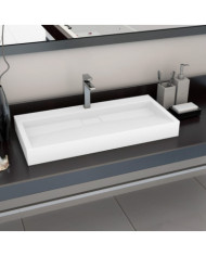 Lavabo 100x46x11 cm Fonte minérale/marbre Blanc | Mobilier & Déco