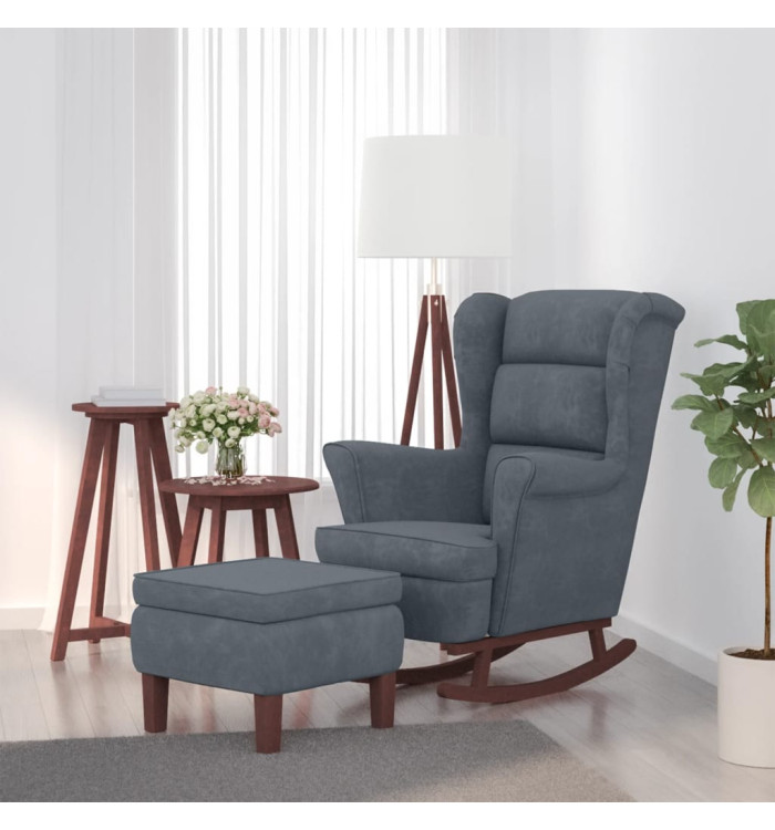 Chaise à bascule avec pieds en bois et tabouret Gris foncé | Mobilier & Déco