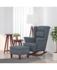 Chaise à bascule avec pieds en bois et tabouret Gris foncé | Mobilier & Déco