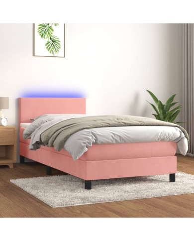 Sommier à lattes de lit avec matelas LED Rose 100x200cm Velours | Mobilier & Déco