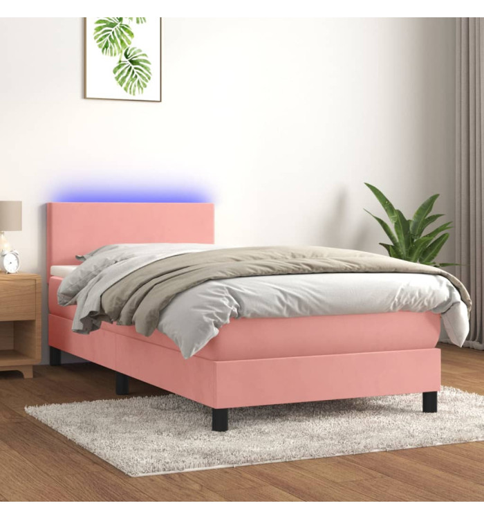 Sommier à lattes de lit avec matelas LED Rose 100x200cm Velours | Mobilier & Déco