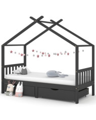 Cadre de lit d'enfant avec tiroirs Gris foncé Pin 90x200 cm | Mobilier & Déco