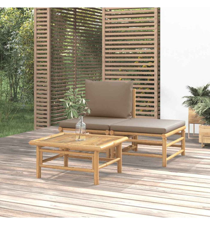 Salon de jardin 3 pcs avec coussins taupe bambou | Mobilier & Déco