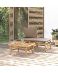Salon de jardin 3 pcs avec coussins taupe bambou | Mobilier & Déco