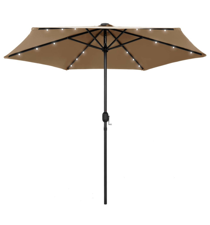 Parasol de jardin avec lumières LED et mât en aluminium taupe | Mobilier & Déco