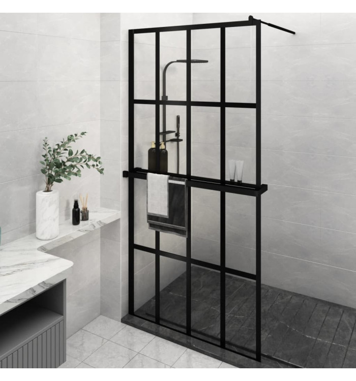 Paroi de douche avec étagère Noir 118x190cm Verre ESGetAluminium | Mobilier & Déco
