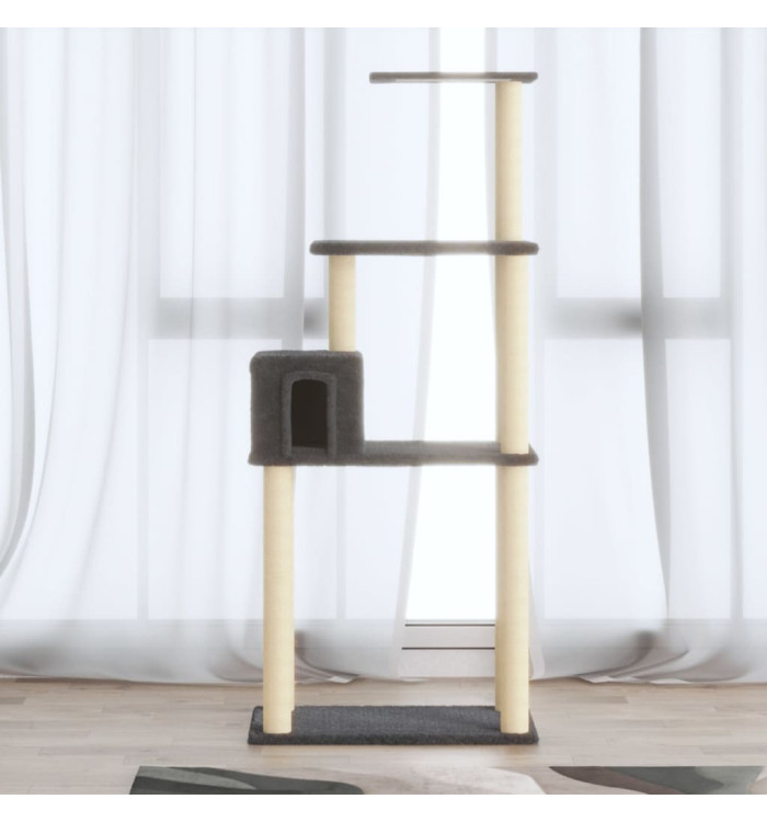 Arbre à chat avec griffoirs en sisal Gris foncé 147 cm | Mobilier & Déco