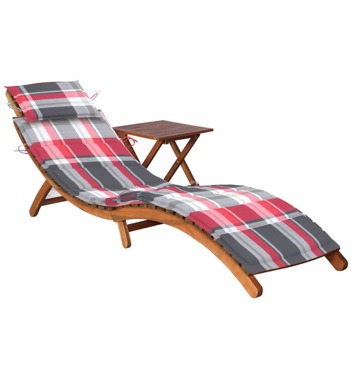 Chaise longue de jardin avec table et coussin Bois d'acacia | Mobilier & Déco