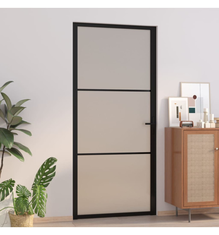 Porte intérieure 93x201,5 cm Noir Verre mat et aluminium | Mobilier & Déco