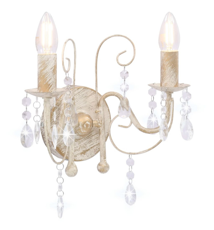 Applique murale à perles Blanc antique 2 ampoules E14 | Mobilier & Déco