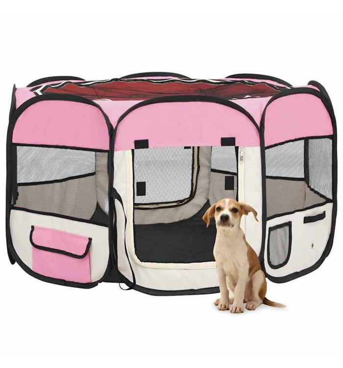 Parc pliable pour chien avec sac de transport Rose 110x110x58cm | Mobilier & Déco