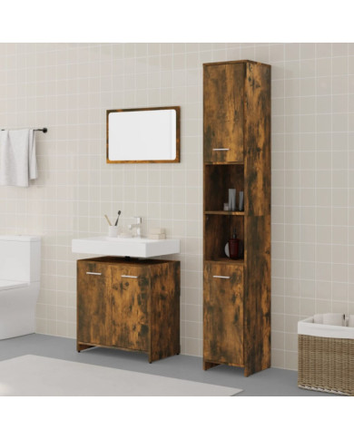 Ensemble de meubles de salle de bain 3 pcs Chêne fumé | Mobilier & Déco