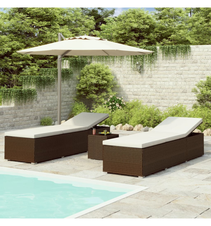 Chaise longue de jardin table à thé 3 pcs Résine tressée Marron | Mobilier & Déco