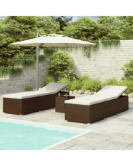 Chaise longue de jardin table à thé 3 pcs Résine tressée Marron | Mobilier & Déco