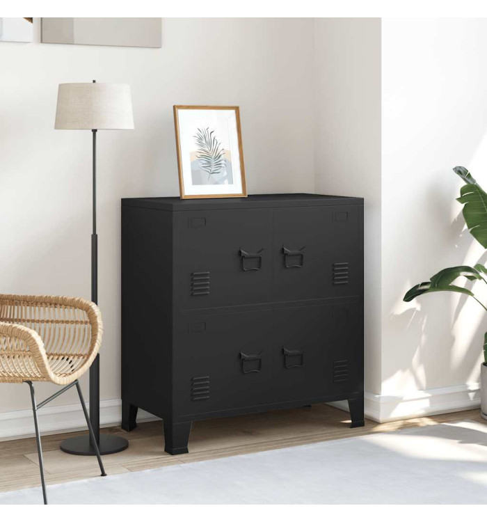 Coffre de rangement industriel Noir 75x40x80 cm Acier | Mobilier & Déco