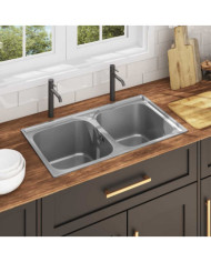 Évier double de cuisine avec crépine et piège Acier inoxydable | Mobilier & Déco