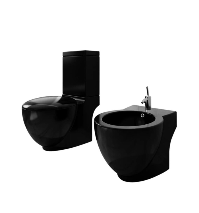 Ensemble de toilette et bidet sur pied Noir Céramique | Mobilier & Déco