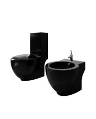 Ensemble de toilette et bidet sur pied Noir Céramique | Mobilier & Déco
