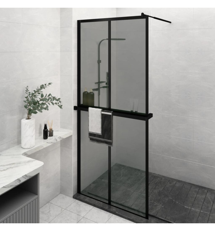 Paroi de douche avec étagère Noir 90x195 cm Verre ESGetAluminium | Mobilier & Déco