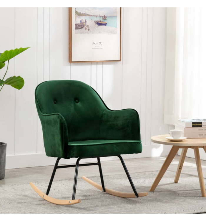 Chaise à bascule Vert foncé Velours | Mobilier & Déco